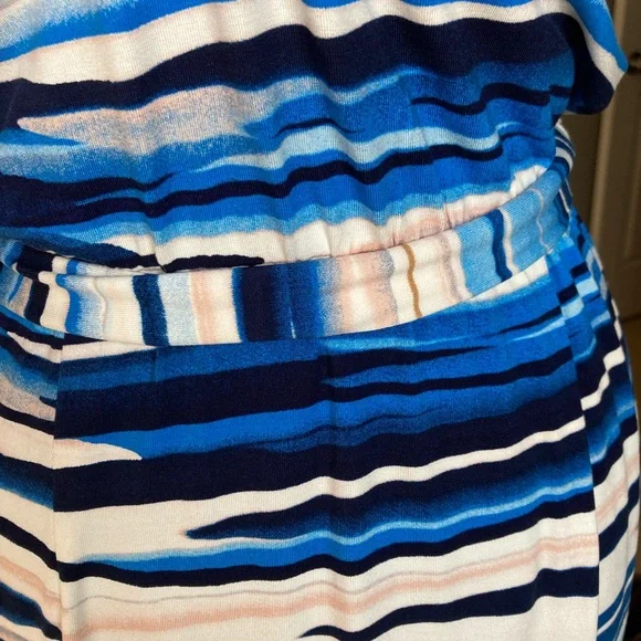 NWT: WHBM Striped Blue and White V-Neck Dress with tie belt and flutter sleeves - Picture 4 of 16